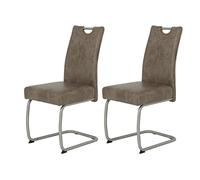 Hela Sophia Set de 2 sillas de Comedor con Base en voladizo, tapizado de Microfibra Color Lodo, Estructura de Acero Inoxidable, cómodo Asiento con núcleo de muelles, Capacidad de Carga de 140 kg