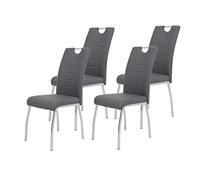 Hela Tische, Andrea Set de 4 Sillas de Comedor con Revestimiento de Piel Sintética Gris, Estructura con Tubo Redondo Cromado, 100 x 43 x 64 cm