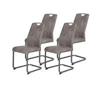 Hela Tische, Christina Set de 4 Sillas de Comedor, Sillas Basculantes de Microfibra de Aspecto Vintage Gris, Estructura Metálica Gris, Respaldo con Agarre