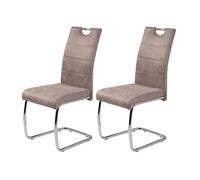 Hela Tische, Flora II Set de 2 Sillas Cantilever, Sillas de Cocina de Microfibra, Beis, Aspecto Vintage, Estructura de Tubos Redondos Cromados, Orificio de Agarre en El Respaldo