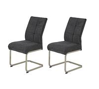 Hela Tische, INES Set de 2 sillas de comedor cantilever, extragrandes, tapizado en tejido antracita, asiento cómodo con sistema de muelles, estructura metálica con efecto acero inoxidable