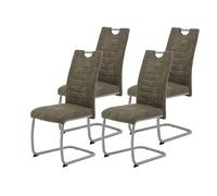 Hela Tische, Set de 4 Sillas de Comedor con Cubierta de Microfibra Antracita de Aspecto Vintage, Estructura de Metal, Efecto Barro Tubo Redondo de Acero Inoxidable (Auténtico).