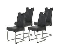 Hela Tische, Sophia Set de 4 sillas de Comedor Cantilever, tapizado de Microfibra Color Antracita, Estructura de Acero Inoxidable, cómodo Asiento con núcleo de muelles, Capacidad de Carga de 140 kg