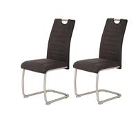 Hela Ulla Set de 2 sillas de Comedor con tapizado en Microfibra con Efecto Vintage en Color Antracita, Estructura metálica con Tubo Redondo de Acero Inoxidable (auténtico)