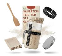 HeldenPilz® Tarro de Masa Madre 600 ml - Kit de Iniciación con Espátula y Termómetro - Frasco de Fermentación de Vidrio para Pan de Masa Madre, Sourdough Starter Jar
