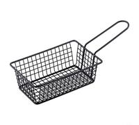 Helilyco Cesta cuadrada de acero inoxidable para servir con asa, patatas fritas, alas de pollo, anillos de cebolla, utensilios de cocina inoxidables, negro (rectángulo)