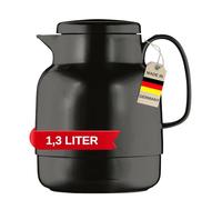 Helios Mondo - Termo Negro de 1,3 l - 6 h Caliente - Mantiene Las Bebidas Calientes y frías - Apertura Extragrande para facilitar el llenado - Construcción Robusta