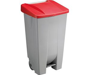 Helit h2405525 - Cubo de basura con ruedas, 120 L volumen, Gris/Rojo