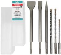 Heller Tools Juego de brocas y cincel para piedra y hormigón, puntiagudo, plano y puntiagudo, brocas SDS-plus Ø 6, 8, 10, 6 piezas, juego de cinceles SDS plus