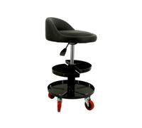 Hellery Banco de Silla Mecánica Asiento con Respaldo Taburete Taller Elevación en Poste Metálico Ruedas con Silencioso Doble Bandeja Porta Accesorios Adecuado para Talleres Mantenimiento Automotriz