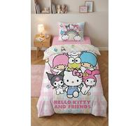 Hello Kitty and Friends Funda Nórdica Cama 90 140x200 + Funda Almohada | Ropa de cama reversible | Microfibra secado rápido Oeko-Tex | Ronda arcoíris de amigas | Sanrio oficial | Decoración