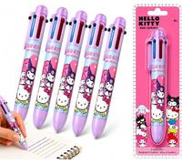 Hello Kitty - Bolígrafos retráctiles 6 en 1, paquete de 5 bolígrafos multicolor con punta mediana de 0.5 mm, bonito juego de papelería escolar para niños, escritura, notas, dibujo y regalos a partir