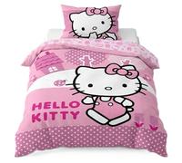 Hello Kitty Juego de Ropa de Cama Infantil | Funda Nórdica 140x200 cm + Funda de Almohada 50x70 cm, 100% Algodón | Producto Oficial Sanrio, Suave y Transpirable (Hello Kitty - Rosa)