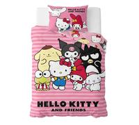 Hello Kitty Juego de Ropa de Cama Infantil | Funda Nórdica 140x200 cm + Funda de Almohada 50x70 cm, 100% Algodón | Producto Oficial Sanrio, Suave y Transpirable (Kitty & Amigos - Rosa)
