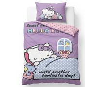 Hello Kitty Juego de Ropa de Cama Infantil | Funda Nórdica 140x200 cm + Funda de Almohada 50x70 cm, 100% Algodón | Producto Oficial Sanrio, Suave y Transpirable (Hello Kitty - Púrpura)
