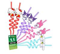 Hello Kitty Pajitas Reutilizables para Niños - Set de 8 Pajitas Espirales Rosas en Plástico Alimentario Sin BPA - Ideales para Fiestas de Cumpleaños, Celebraciones Infantiles y Bebidas Frías
