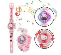 (Hello Kitty) Reloj de dibujos animados para niños con luces intermitentes y brillan, relojes musicales