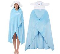 Hello Kitty Sanrio Manta con Capucha Mujer y Adolescente, Kuromi Cinnamoroll Manta Polar Suave Tipo Batamanta para Sofá y Cama, Regalos Anime (Azul Cinnamoroll)