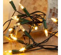 hellum Cadena de luces para interior con 100 ledes, luz blanca cálida, cadena de luces de 14,85 m, iluminada con cable verde, interior con enchufe, cable de 1,5 m < 59 lm 150230