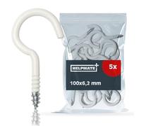 HELPMATE - gancho para tendedero 100x6,2x28x24 mm - acero recubierto de plástico en blanco - 5 unidades - ganchos de rosca resistentes para fijación de tendederos