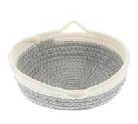 Hemobllo Cesta Nórdica de Cuerda de Algodón Tejida Asas, Redonda Decorativa | Organizador Versátil para Mesa de Entrada o Balcón, Adecuado para Frutas y Correo, Color Blanco Gris