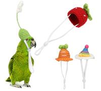 Hemobllo Sombreros Mini Tejidos para Mascotas, 4 Pcs, Cuerda Ajustable, de Fibras Acrílicas, Diseños de Zanahoria, Fresa, Planta y Arcoíris, para Mascotas Pequeñas y Aves, Dueños
