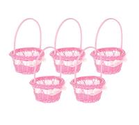 HEMOTON 5 Piezas Cesta Asas Tejida en Miniatura para Flores, Rosa, Plástico y Bambú, Decoración y Almacenaje, para Hogar y Terraza, Accesorios de Fotografía