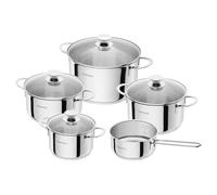 HENCKELS Reflection Juego de ollas 5 piezas, acero inoxidable, inducción | Apto para todo tipo de cocinas, tapas de cristal