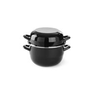 HENDI Cazuela con tapa, olla, para cocinar y servir salsas, sopas y mejillones, sólo apta para cocinas de gas, 2.5L, ø220x(H)190mm, acabado esmaltado negro, reborde de acero inoxidable