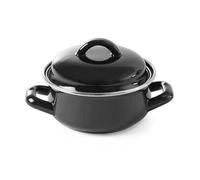 HENDI Cazuela con tapa, olla, para sopas y salsas, para cocinar y servir, sólo apta para cocinas de gas, 0.5L, ø135x(H)105mm, acabado esmaltado negro, reborde de acero inoxidable