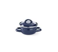 HENDI Cazuela con tapa, olla, para sopas y salsas, para cocinar y servir, sólo apta para cocinas de gas, 0.3L, ø115x(H)90mm, acabado esmaltado azul, reborde de acero inoxidable