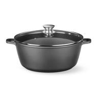 HENDI Cazuela de aluminio fundido con recubrimiento antiadherente, 7,5L, Cacerola con tapa, Olla apta para todas las fuentes de calor incl. inducción, horno hasta 250°C, 387x310x(H)130mm, negro