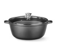HENDI Cazuela de aluminio fundido con recubrimiento antiadherente, 7L, Cacerola con tapa, Olla apta para todas las fuentes de calor incl. inducción, horno hasta 250°C, 367x290x(H)122mm, negro