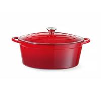 HENDI Cazuela de Hierro Fundido Esmaltado con Tapa, Antiadherente, Cocotte Compatible con Inducción, Olla Multiusos, 6,88L, 405x255x(H)134mm, Rojo