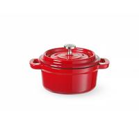 HENDI Cazuela de Hierro Fundido Esmaltado con Tapa, Antiadherente, Cocotte Compatible con Inducción, Olla Multiusos, 0,27L, 130x100x(H)48mm, Rojo