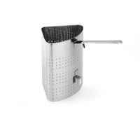 HENDI Cesta para cocer pastas, cocedor al vapor, colador, para HENDI Olla 831700 de Ø 360 mm con gancho adicional para sujetar la cesta mientras escurre, 1.5 L, 160x160x(h)230 mm, acero inoxidable