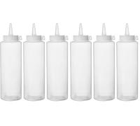 HENDI Dispensador de botella para salsas y condimentos, reutilizable, juego de 3 botellas, biberón dosificador exprimible, ketchup, mostaza, aceite de oliva, 0,7L, ø70x(H) 240mm, transparente, PE, PP