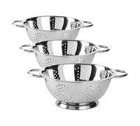HENDI Escurridor de cocina, colador, para cocinar, lavar, pasta, fideos, espaguetis, frutas, verduras, ensaladas, redondo, perforado, con base y 2 asas, ø280x(H)135 mm, acero inoxidable (Paquete de 3)