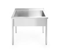 HENDI Fregadero de cocina, sencillo, rectangular, profundidad: 300mm, desmontable, patas ajustables, orificio del grifo ø30mm, desagüe ø52mm, fregadero industrial, 800x600x(H)850mm, acero inoxidable