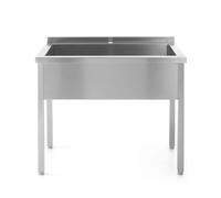 HENDI Fregadero de cocina, sencillo, rectangular, profundidad: 300mm, soldado, patas ajustables, orificio del grifo ø30mm, desagüe ø52mm, fregadero industrial, 800x600x(H)850mm, acero inoxidable