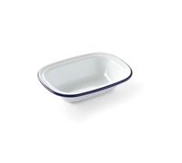 HENDI Fuente Plato Bandeja Cuenco Bol Tazón rectangular esmaltado para horno de cocina, para preparar diferentes platos, postres, tartas, 175x130x(H)40 mm, acero esmaltado blanco con borde azul