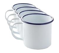 HENDI Jarra Tazón Taza Vaso Mug esmaltado, para desayunar y servir diferentes alimentos, postres, bebidas frías y calientes, helados, 0,36 L, ø90x(H) 80 mm, acero esmaltado blanco con borde azul