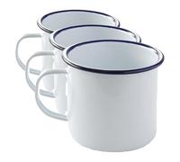 HENDI Jarra Tazón Taza Vaso Mug esmaltado, para desayunar y servir diferentes alimentos, postres, bebidas frías y calientes, helados, 0,52 L, ø100x(H) 90 mm, acero esmaltado blanco con borde azul