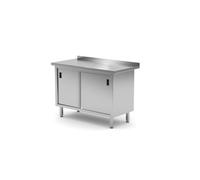 HENDI Mesa armario de pared, mesa de trabajo con almacenamiento, armario bajo con encimera, mueble de cocina, gabinete, soldado, puertas corredizas, salpicadero, 1200x600x(H)850 mm, acero inoxidable