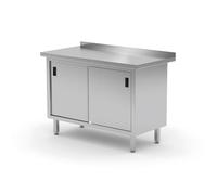 HENDI Mesa armario de pared, mesa de trabajo con almacenamiento, armario bajo con encimera, mueble de cocina, gabinete, soldado, puertas corredizas, salpicadero, 1000x600x(H)850 mm, acero inoxidable
