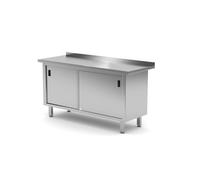 HENDI Mesa armario de pared, mesa de trabajo con almacenamiento, armario bajo con encimera, mueble de cocina, gabinete, soldado, puertas corredizas, salpicadero, 1600x600x(H)850 mm, acero inoxidable