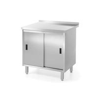 HENDI Mesa armario de pared, mesa de trabajo con almacenamiento, armario bajo con encimera, mueble de cocina, gabinete, soldado, puertas corredizas, salpicadero, 800x600x(H)850 mm, acero inoxidable