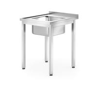 HENDI Mesa atornillada con fregadero, autoensamblable, patas de perfil regulables, orificio para grifo Ø30 mm y desagüe Ø50 mm, 600x600x(H)850mm, acero inoxidable