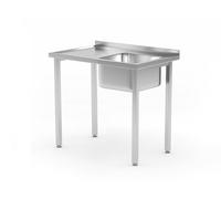 HENDI Mesa atornillada con fregadero, autoensamblable, patas de perfil regulables, orificio para grifo Ø30 mm y desagüe Ø50 mm, 800x600x(H)850mm, acero inoxidable