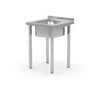 HENDI Mesa atornillada con fregadero, autoensamblable, patas de perfil regulables, orificio para grifo Ø30 mm y desagüe Ø50 mm, 600x600x(H)850mm, acero inoxidable